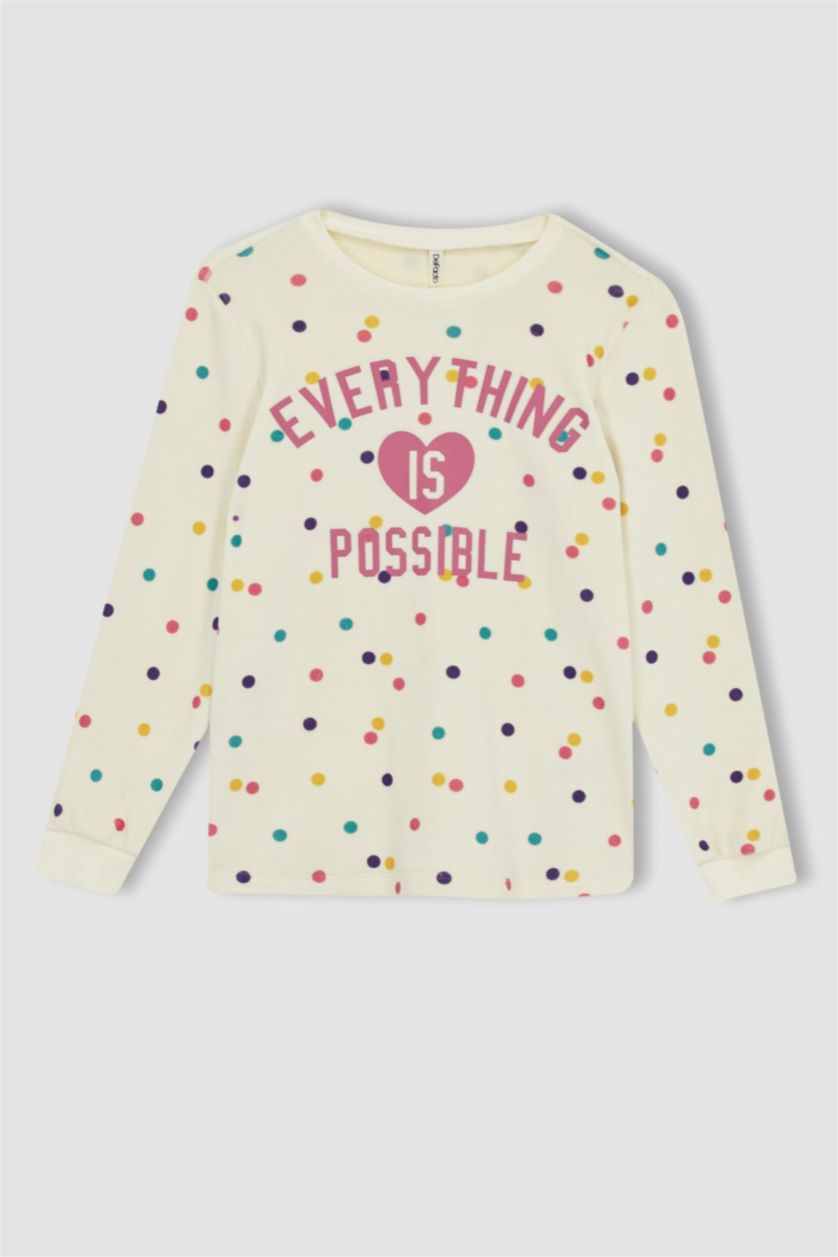 FILLES Beige Pyjama 2 Pièces En Maille Coupe Classique