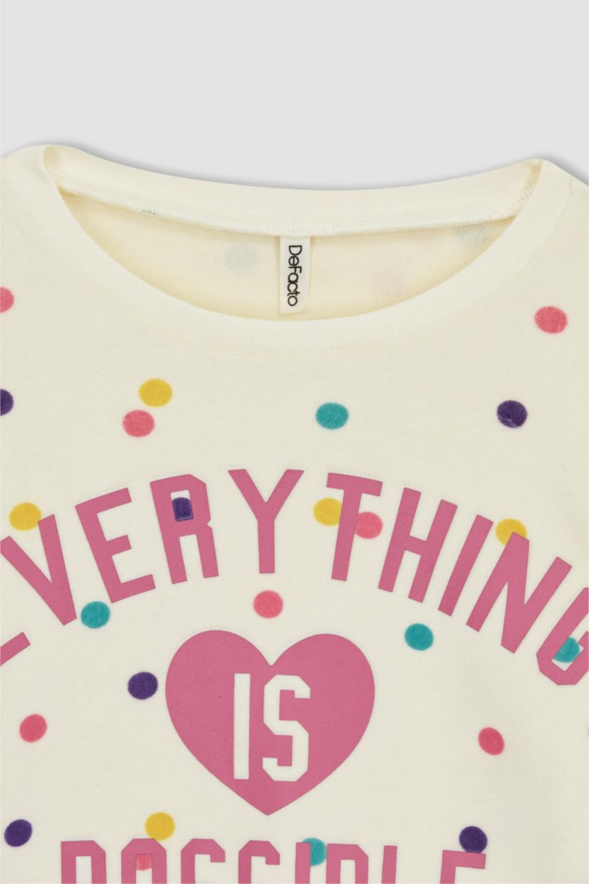 FILLES Beige Pyjama 2 Pièces En Maille Coupe Classique