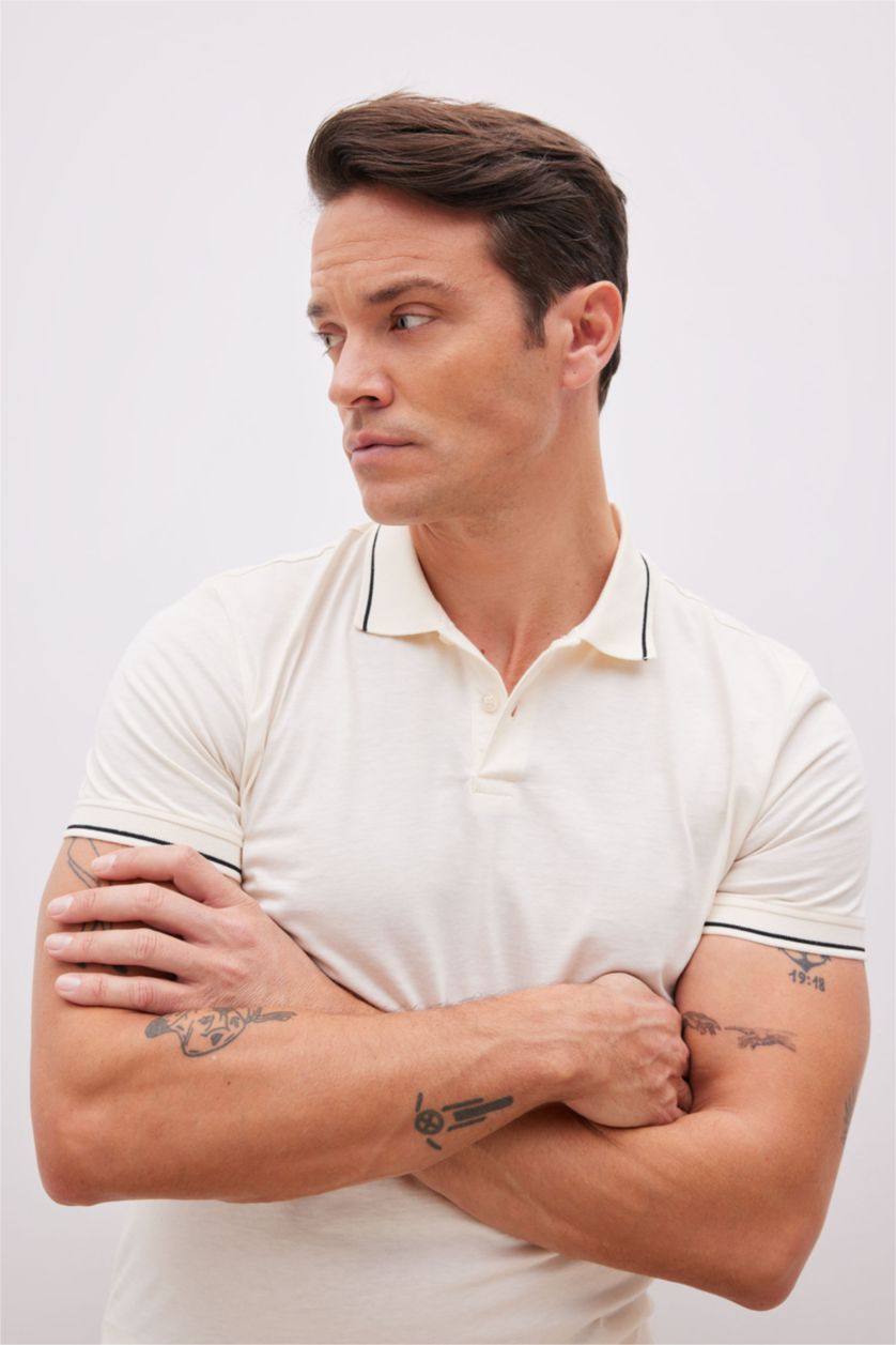 MAN Ecru Modern Fit Short Sleeve Polo T-Shirt