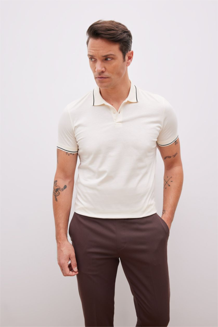 MAN Ecru Modern Fit Short Sleeve Polo T-Shirt