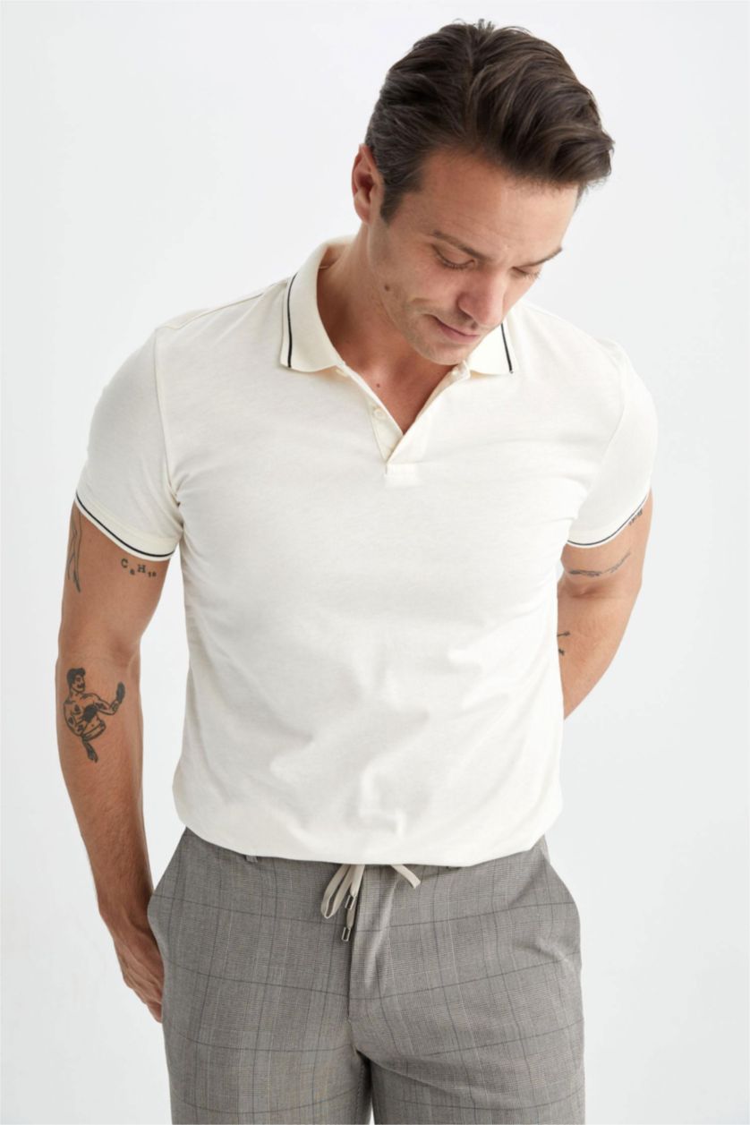 MAN Ecru Modern Fit Short Sleeve Polo T-Shirt