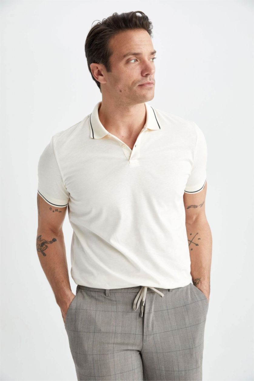 MAN Ecru Modern Fit Short Sleeve Polo T-Shirt