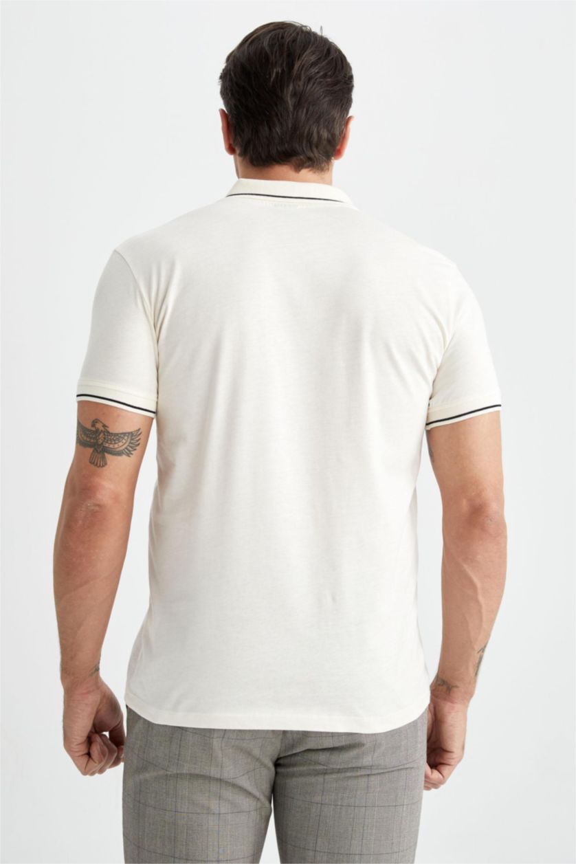 MAN Ecru Modern Fit Short Sleeve Polo T-Shirt