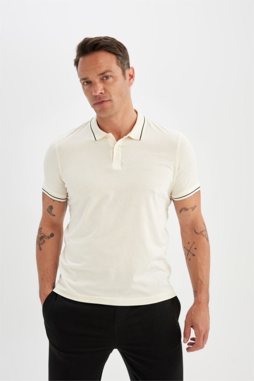 MAN Ecru Modern Fit Polo Collar Polo T-Shirt