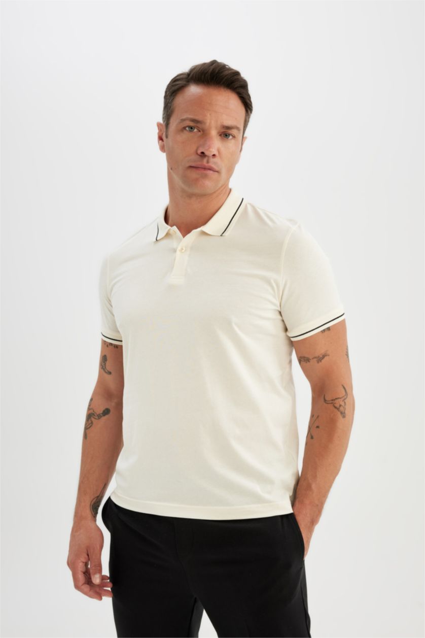 MAN Ecru Modern Fit Polo Collar Polo T-Shirt