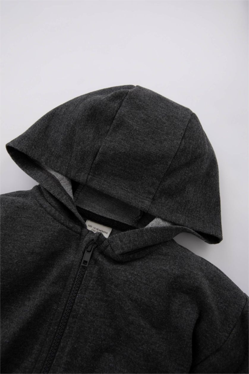 Erkek Bebek Antrasit Melanj Erkek Bebek Kapüşonlu Fermuarlı Hırka