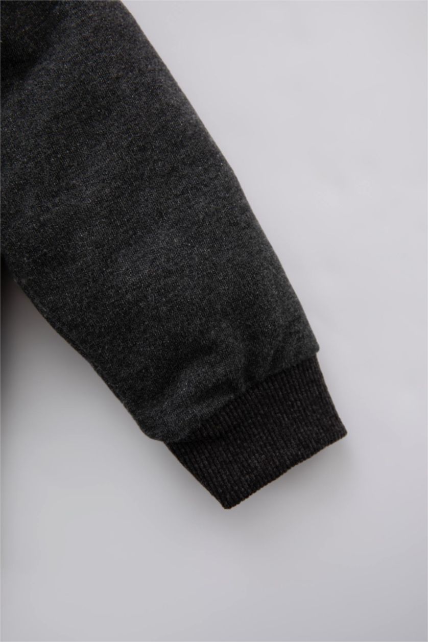 Erkek Bebek Antrasit Melanj Erkek Bebek Kapüşonlu Fermuarlı Hırka