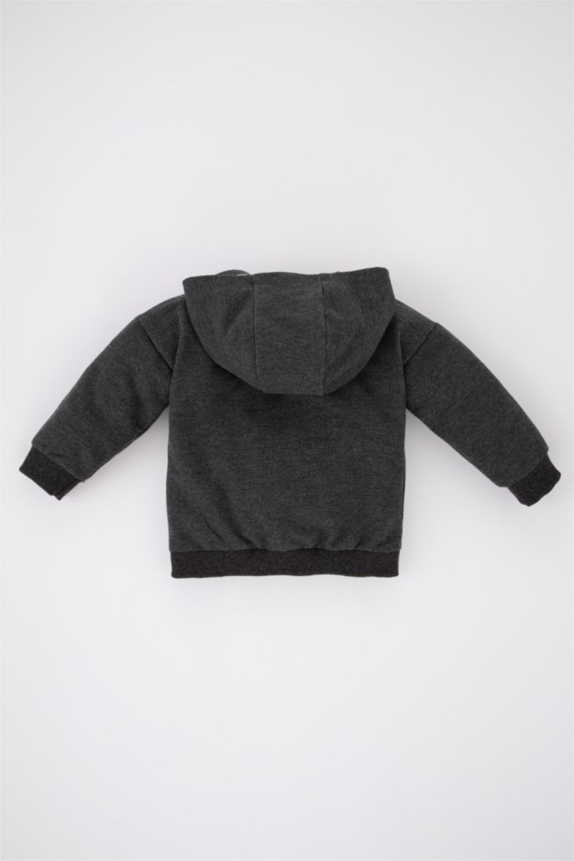 Erkek Bebek Antrasit Melanj Erkek Bebek Kapüşonlu Fermuarlı Hırka