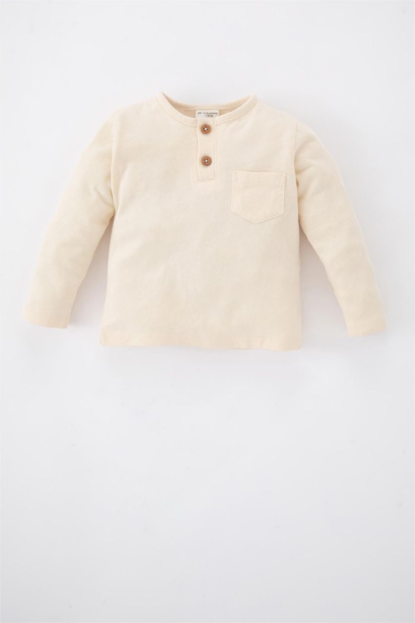 مولود ذكر حجري فاتح تيشيرت كم طويل قماش رقيق قصة عادية برقبة مستديرة