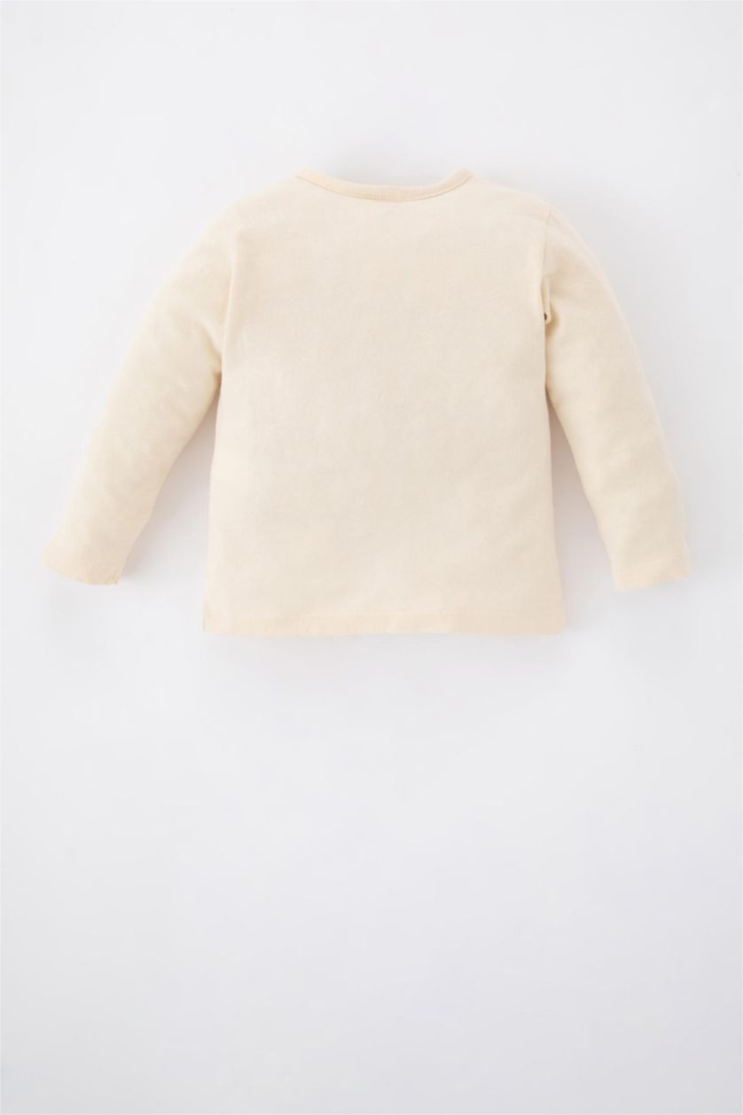 مولود ذكر حجري فاتح تيشيرت كم طويل قماش رقيق قصة عادية برقبة مستديرة