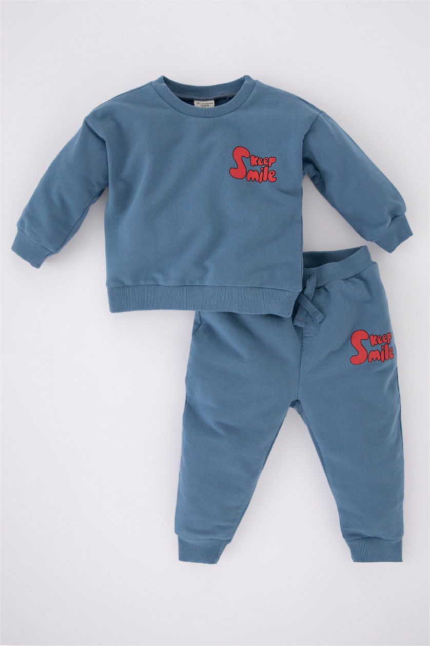BABY BOY Blue Baby Boy Slogan Printed Sweatshirt Fabric 2-Pack