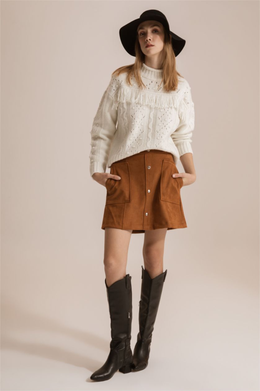 FEMME Marron Jupe En Tricot Suède Taille Normale