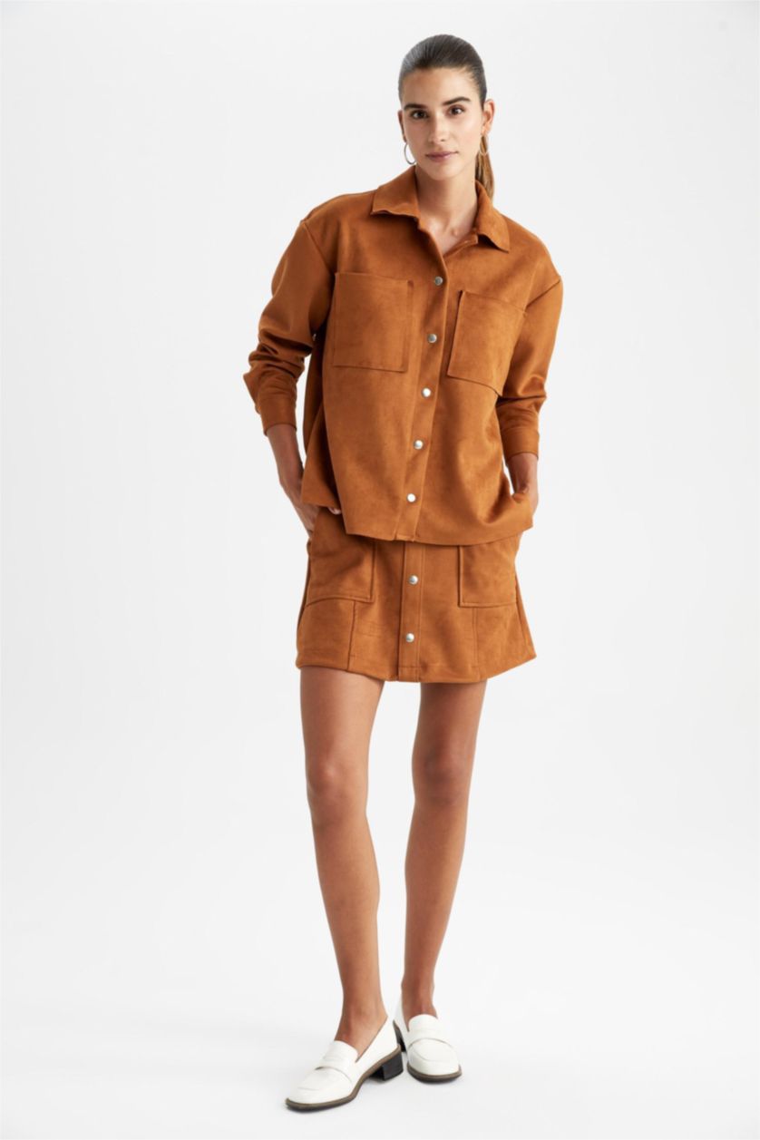 FEMME Marron Jupe En Tricot Suède Taille Normale