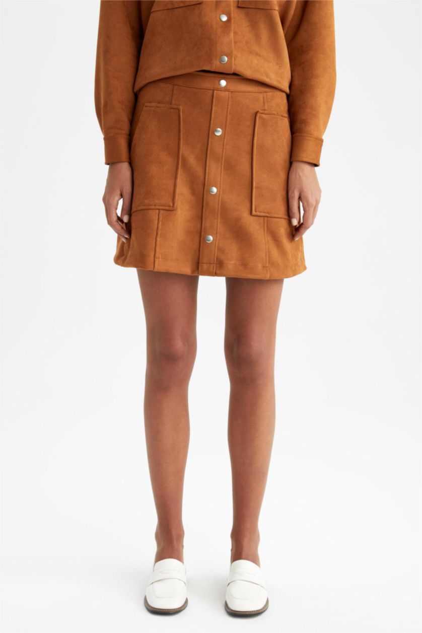 FEMME Marron Jupe En Tricot Suède Taille Normale