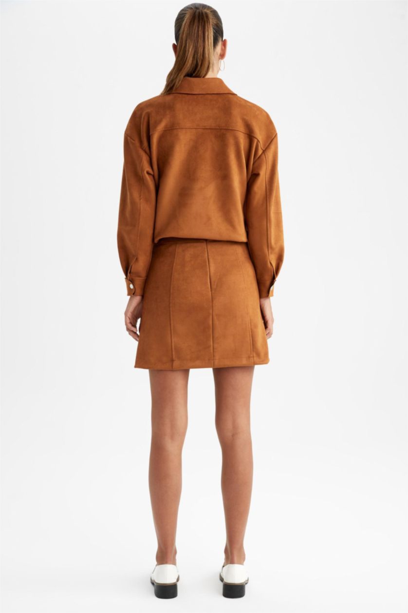 FEMME Marron Jupe En Tricot Suède Taille Normale