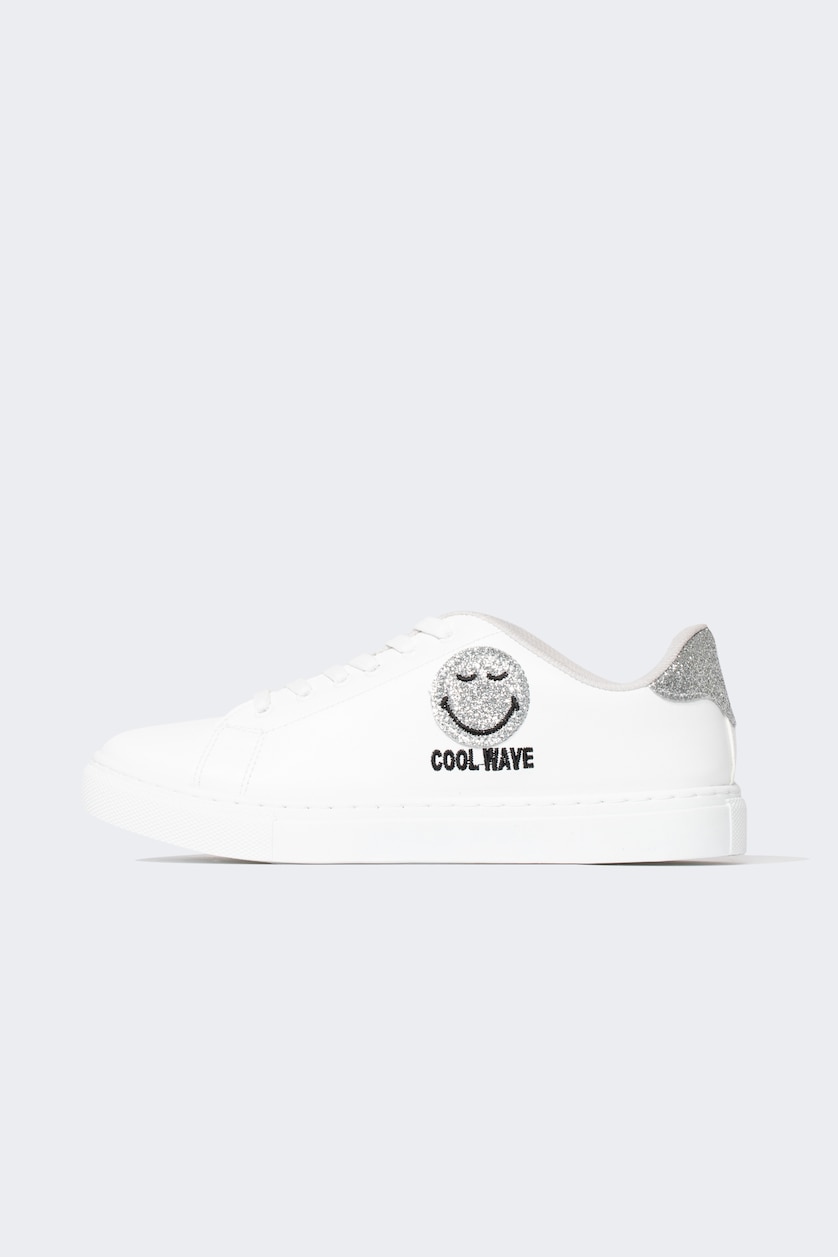 Kadın Beyaz Kadın SmileyWorld Düz Taban Bağcıklı Suni Deri Sneaker