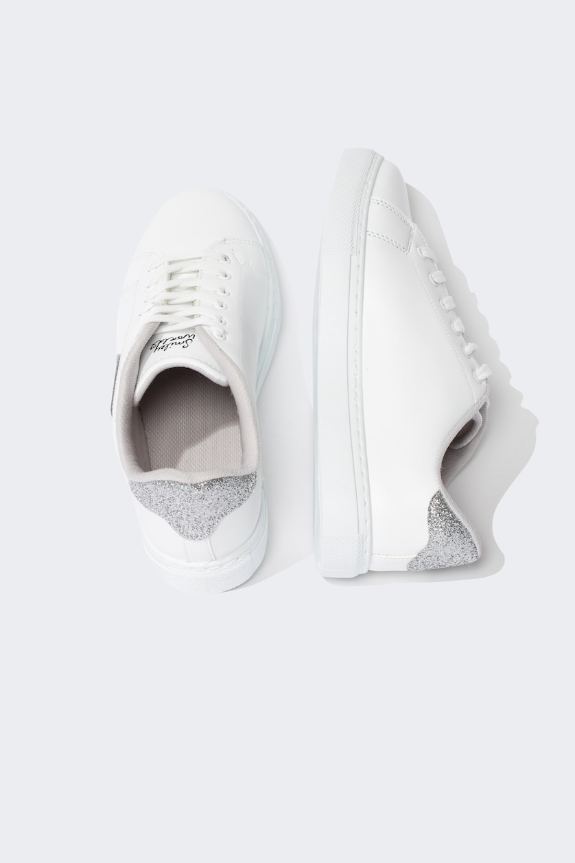 Kadın Beyaz Kadın SmileyWorld Düz Taban Bağcıklı Suni Deri Sneaker