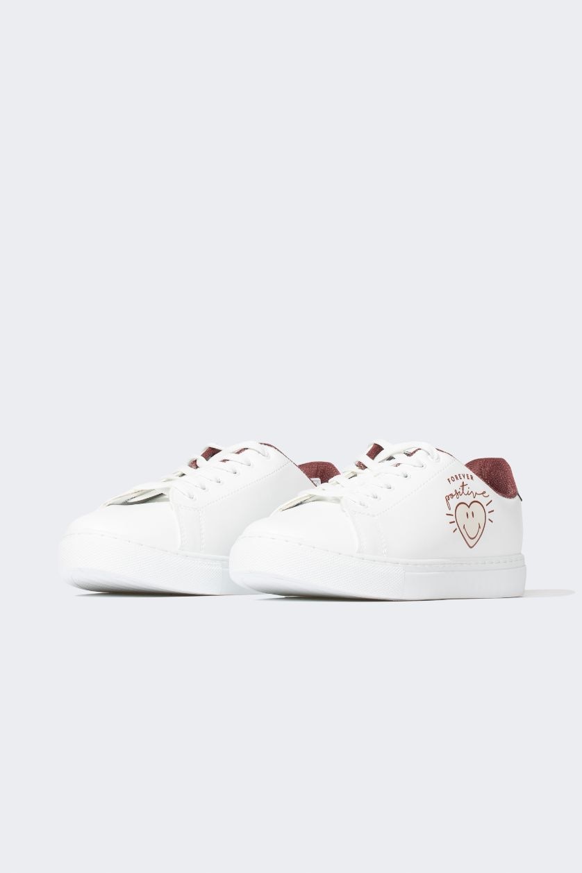 WOMAN White Woman SmileyWorld Flat Sole Faux Leather Sneakers