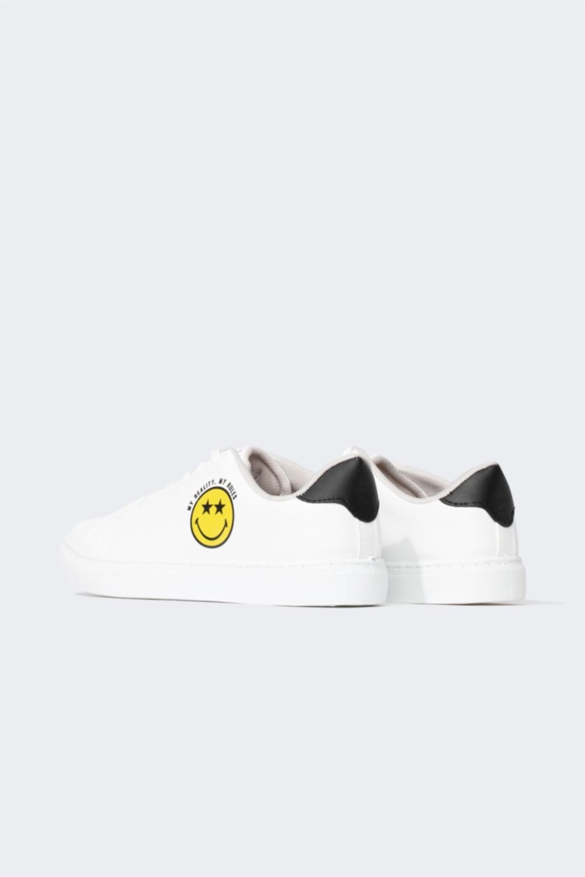 Kadın Beyaz Kadın SmileyWorld Düz Taban Suni Deri Bağcıklı Sneaker