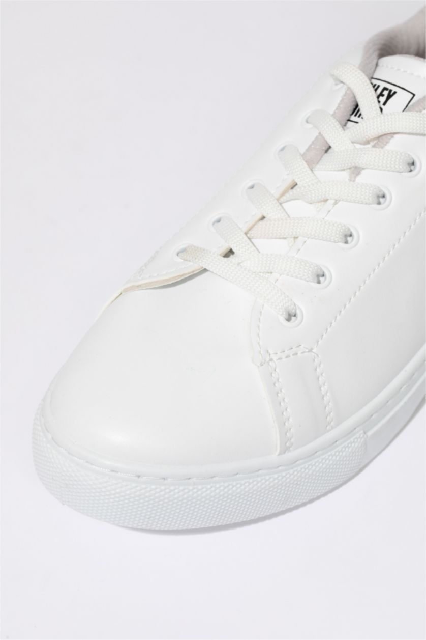 Kadın Beyaz Kadın SmileyWorld Düz Taban Suni Deri Bağcıklı Sneaker