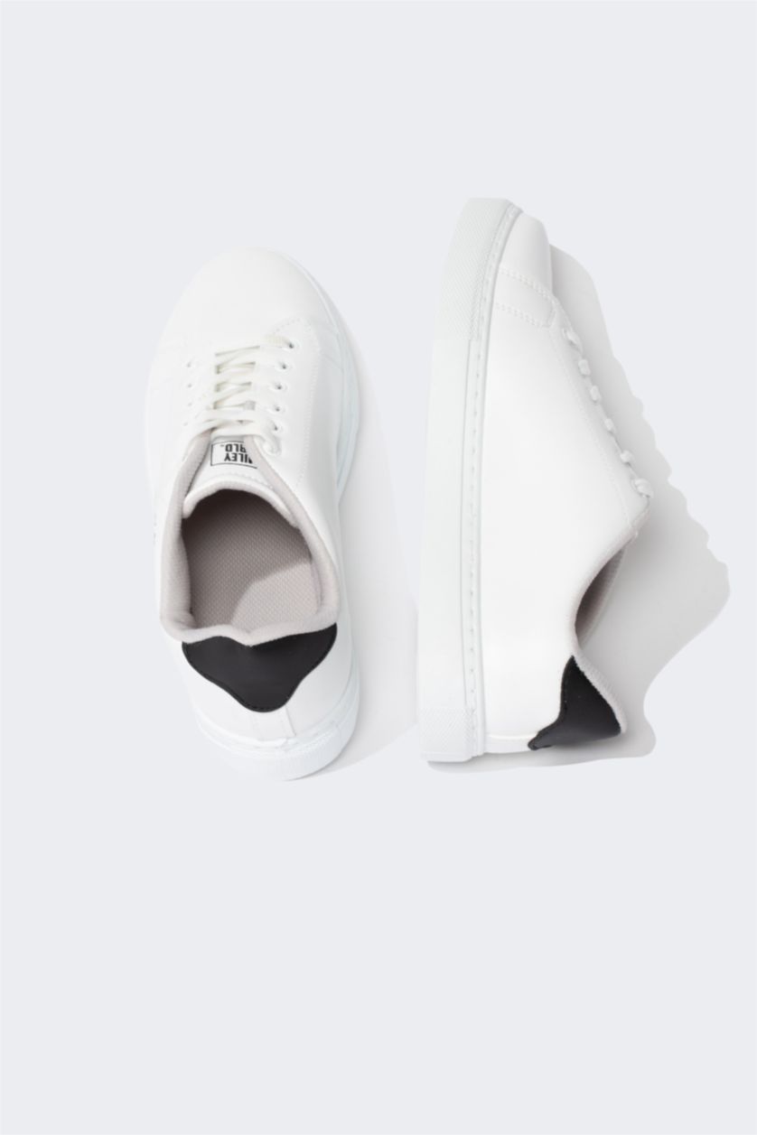 Kadın Beyaz Kadın SmileyWorld Düz Taban Suni Deri Bağcıklı Sneaker