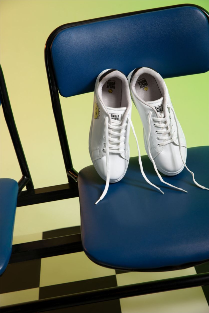 Kadın Beyaz Kadın SmileyWorld Düz Taban Suni Deri Bağcıklı Sneaker