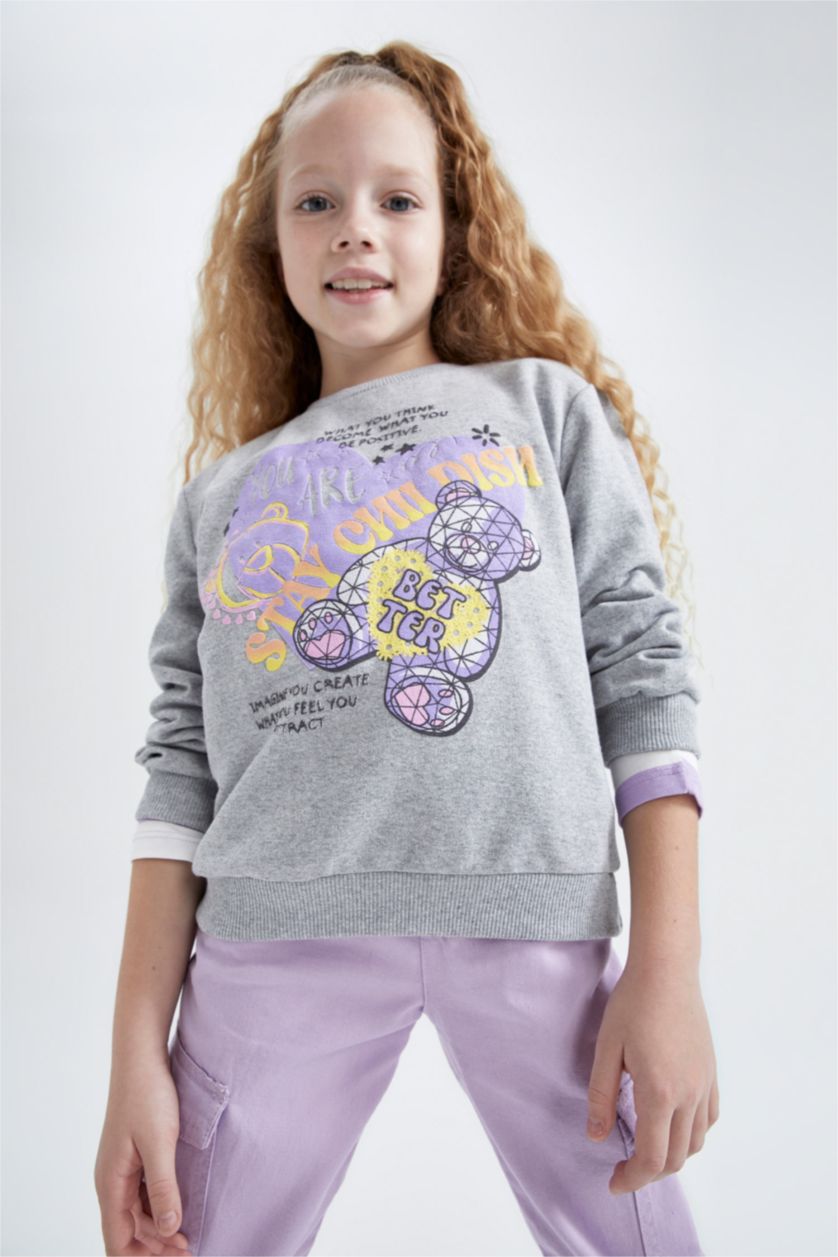 Дівчачий Сірий меланж Світшот стандартного крою з тонкої тканини для дівчаток