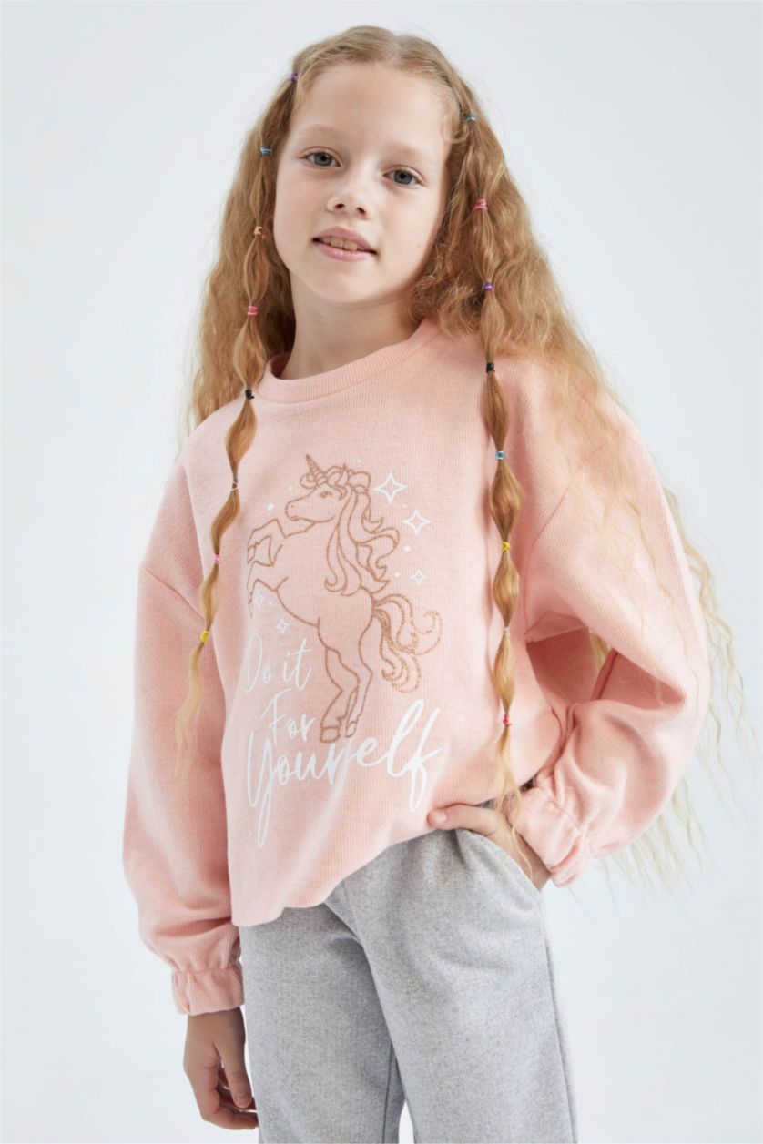 GIRLS & TEENS Pink Crop Crew Neck Sweatshirt