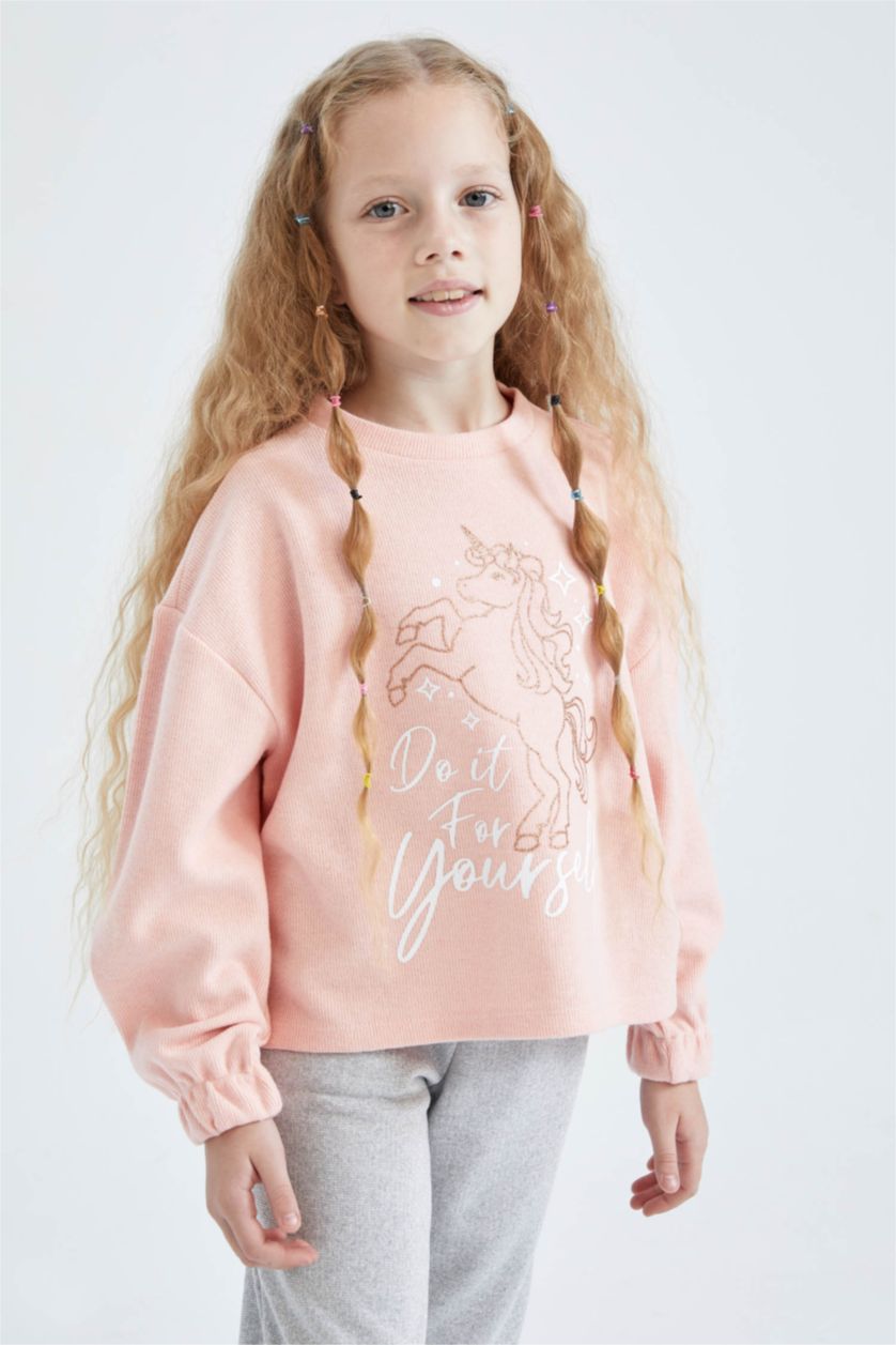GIRLS & TEENS Pink Crop Crew Neck Sweatshirt