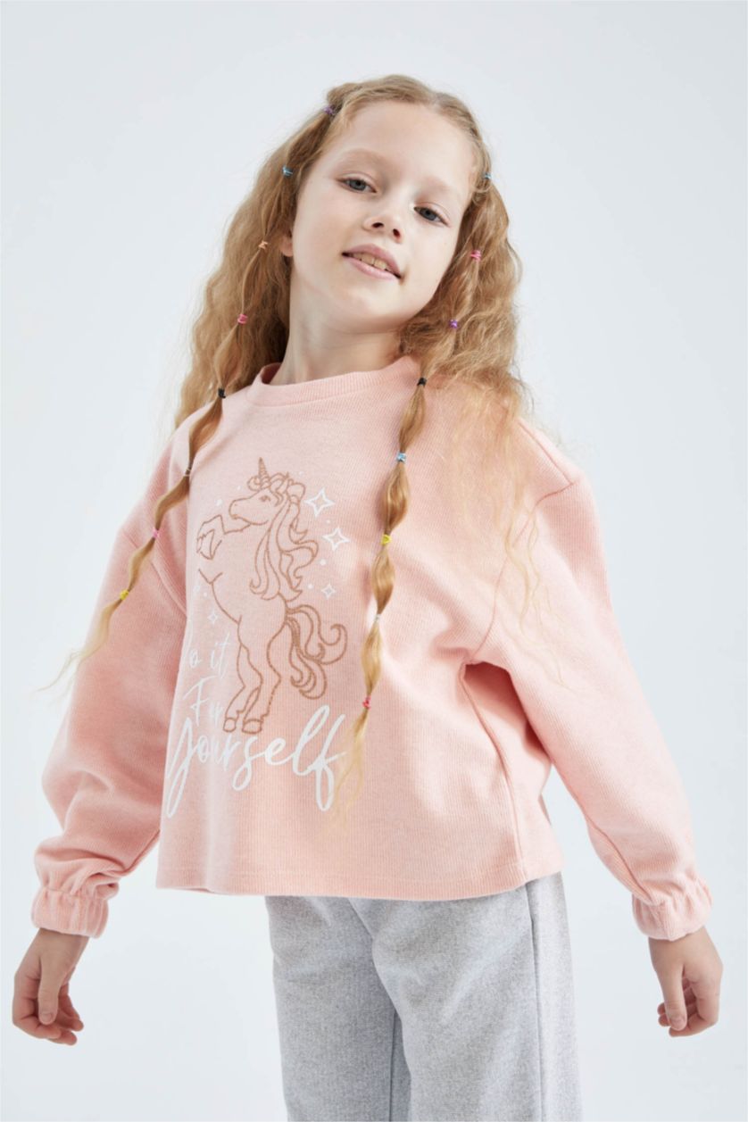 GIRLS & TEENS Pink Crop Crew Neck Sweatshirt