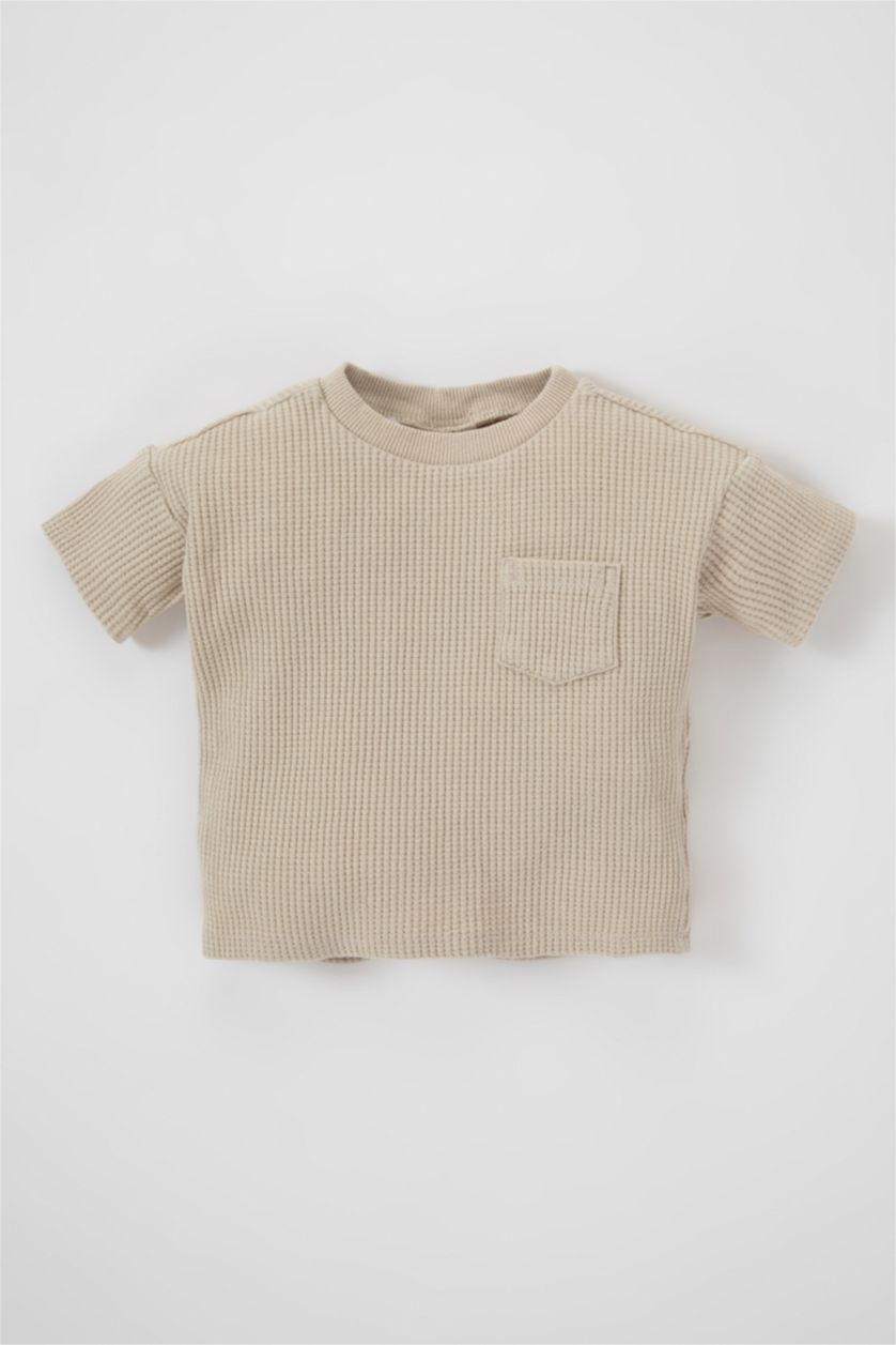 BABY BOY Beige Baby Boy Regular Fit Waffle Short Sleeve T-Shirt
