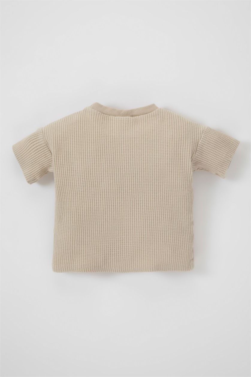 BABY BOY Beige Baby Boy Regular Fit Waffle Short Sleeve T-Shirt