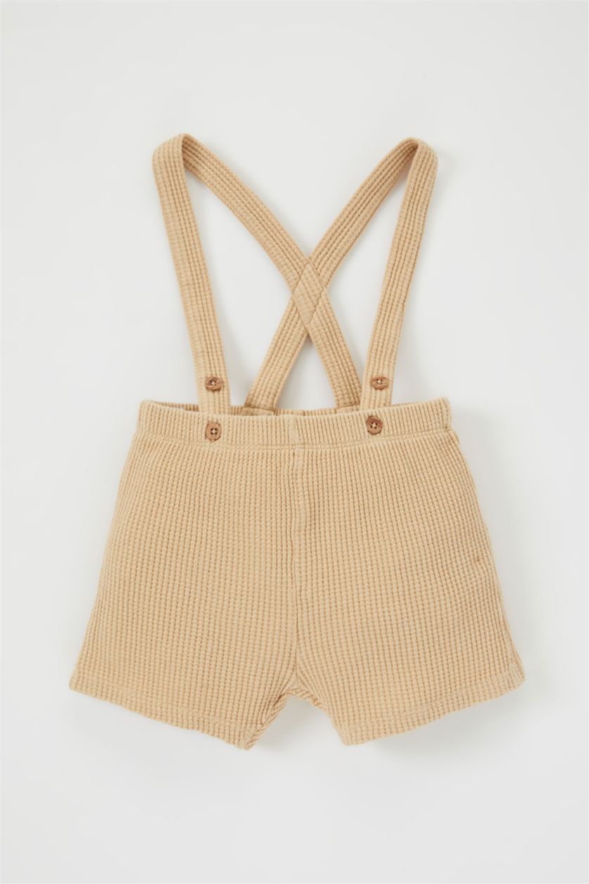 BÉBÉ GARÇON Beige Short en waffle à bretelles ajustables pour bébé garçon