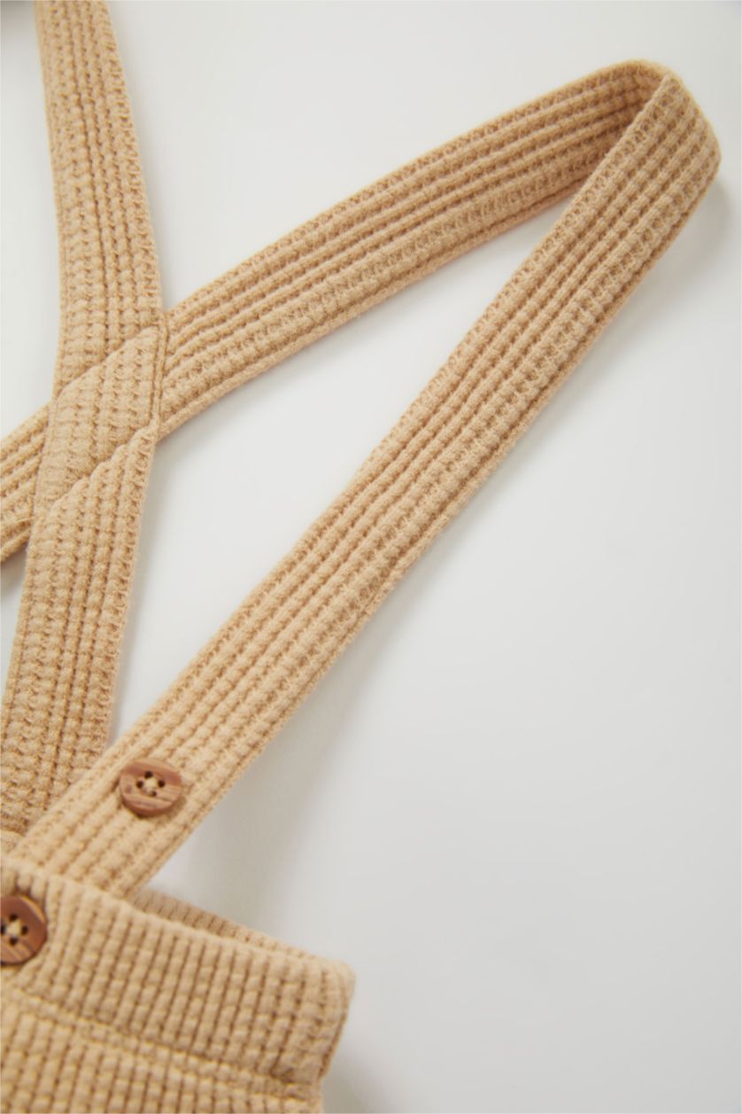 BÉBÉ GARÇON Beige Short en waffle à bretelles ajustables pour bébé garçon