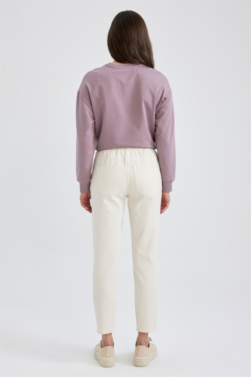 WOMAN Ecru Basic Pocket Elastic Waist Harem Gabardine  Cotton Trousers