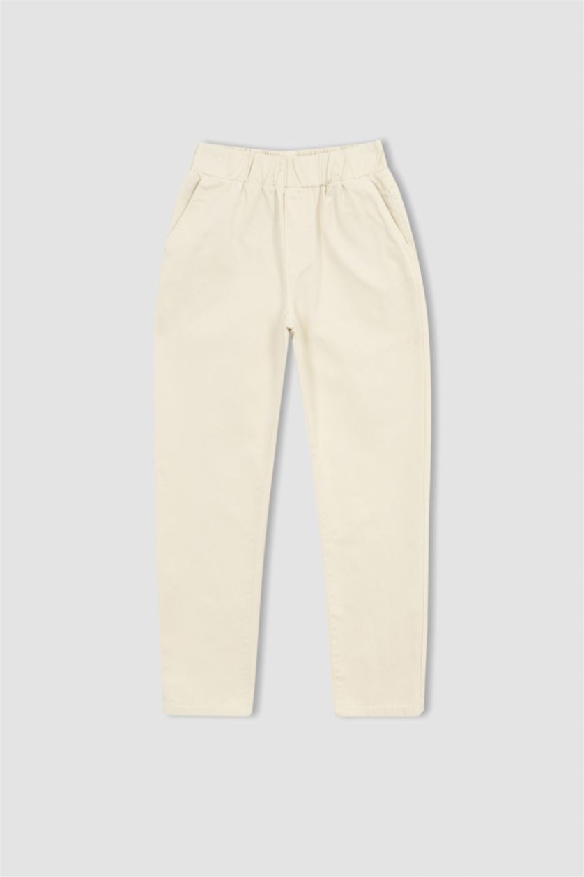 WOMAN Ecru Basic Pocket Elastic Waist Harem Gabardine  Cotton Trousers