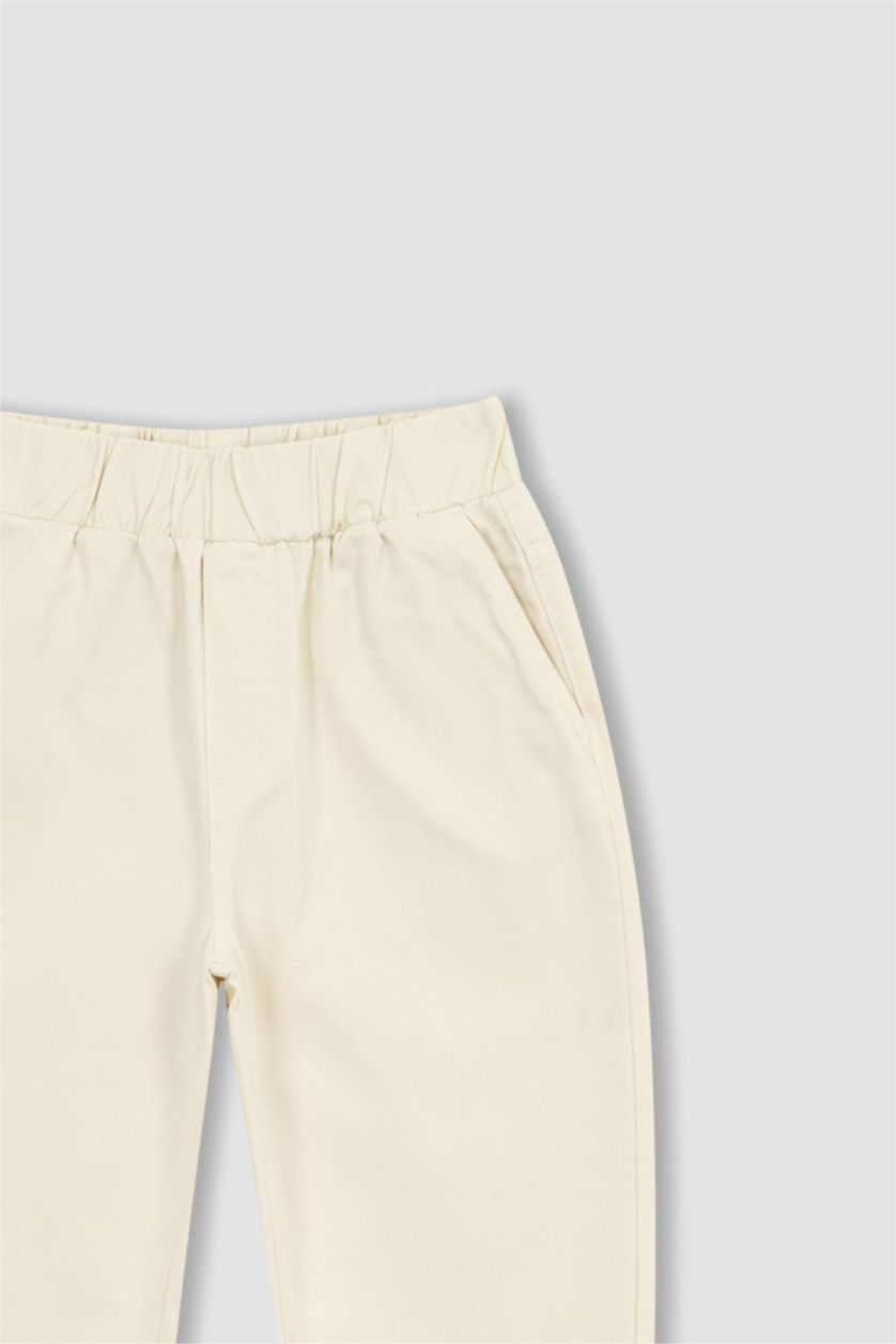 WOMAN Ecru Basic Pocket Elastic Waist Harem Gabardine  Cotton Trousers