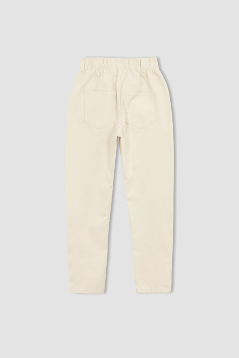 WOMAN Ecru Basic Pocket Elastic Waist Harem Gabardine  Cotton Trousers