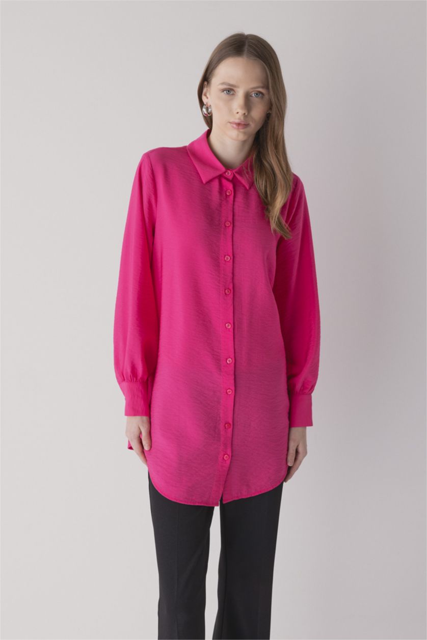 WOMAN Pink Relax Fit Shirt Collar Long Sleeve Tunic
