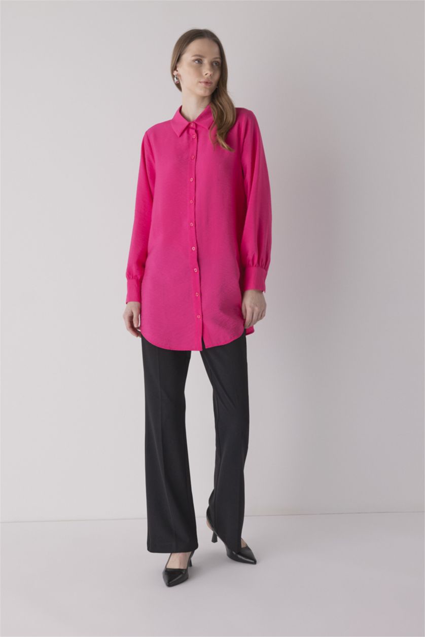 WOMAN Pink Relax Fit Shirt Collar Long Sleeve Tunic