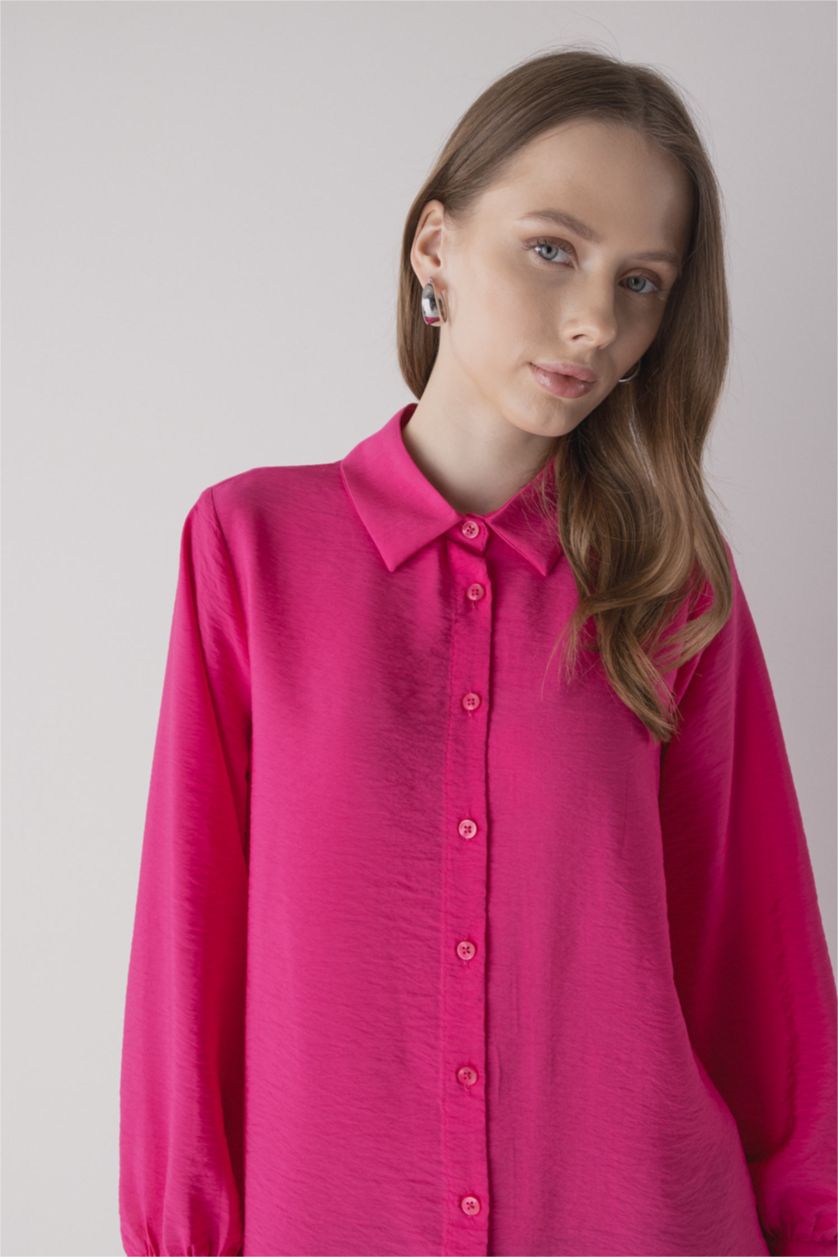 WOMAN Pink Relax Fit Shirt Collar Long Sleeve Tunic