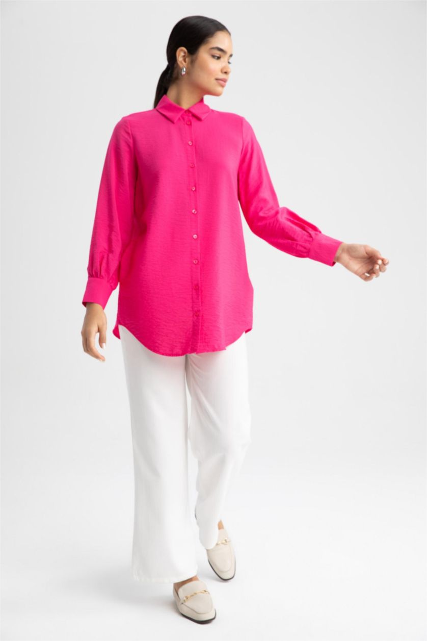 WOMAN Pink Relax Fit Shirt Collar Long Sleeve Tunic