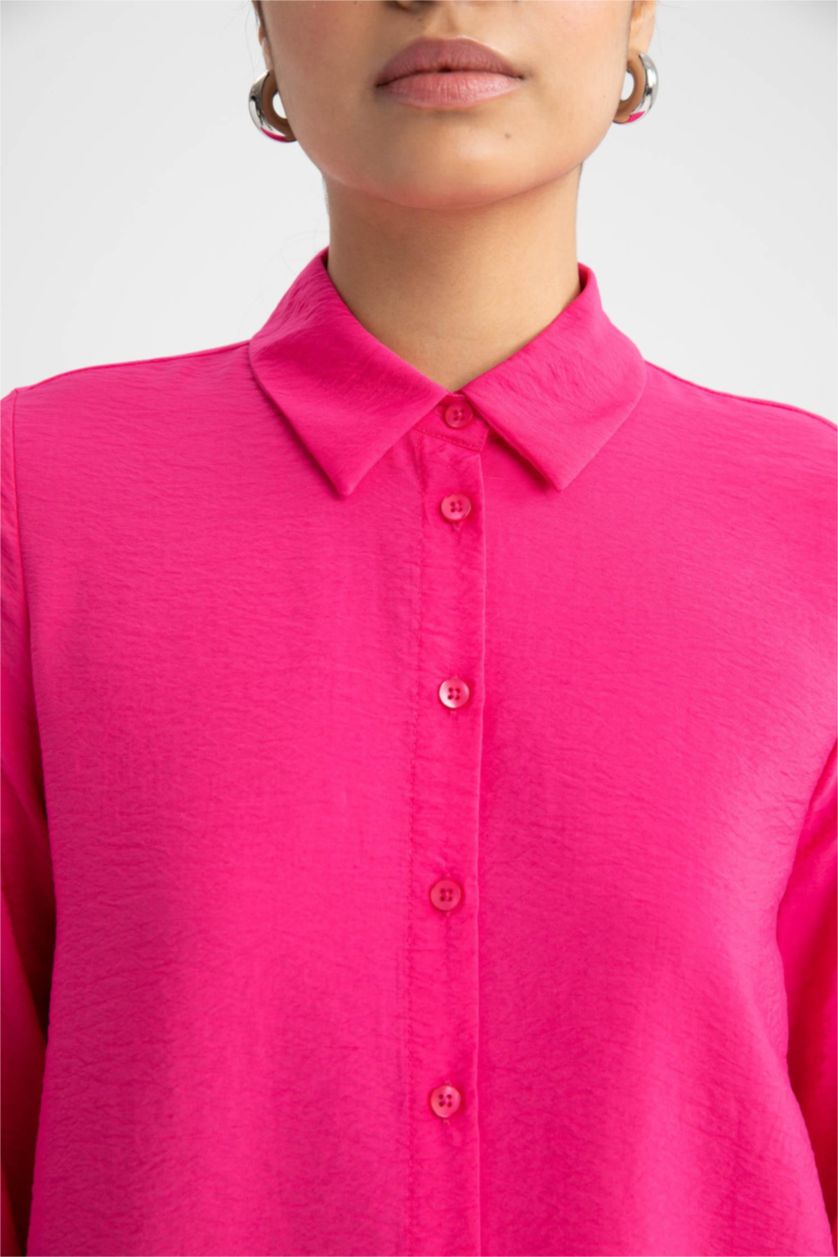 WOMAN Pink Relax Fit Shirt Collar Long Sleeve Tunic