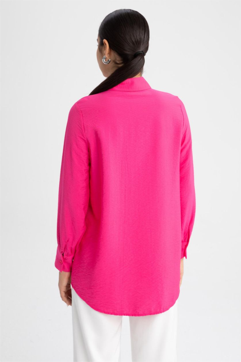 WOMAN Pink Relax Fit Shirt Collar Long Sleeve Tunic