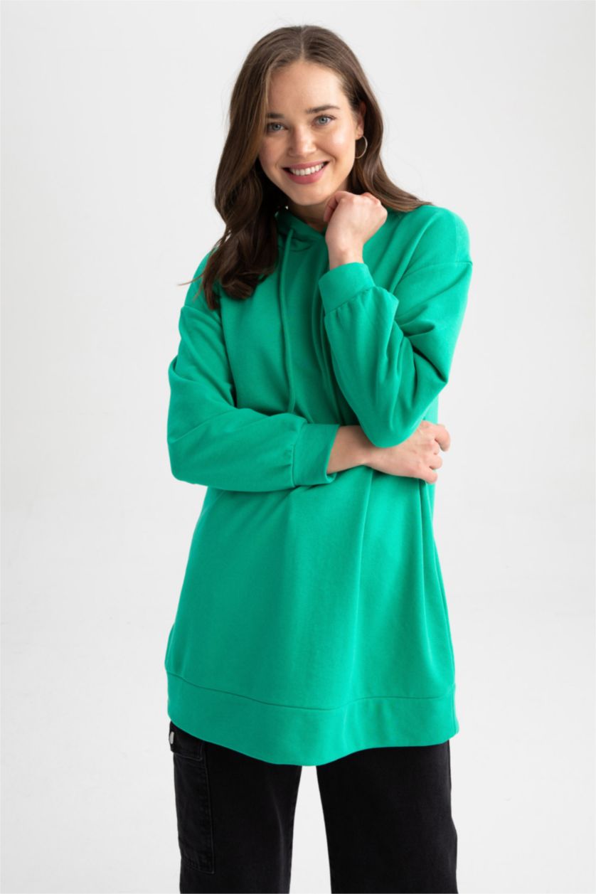 FEMME Vert Tunique Décontractée À Capuche