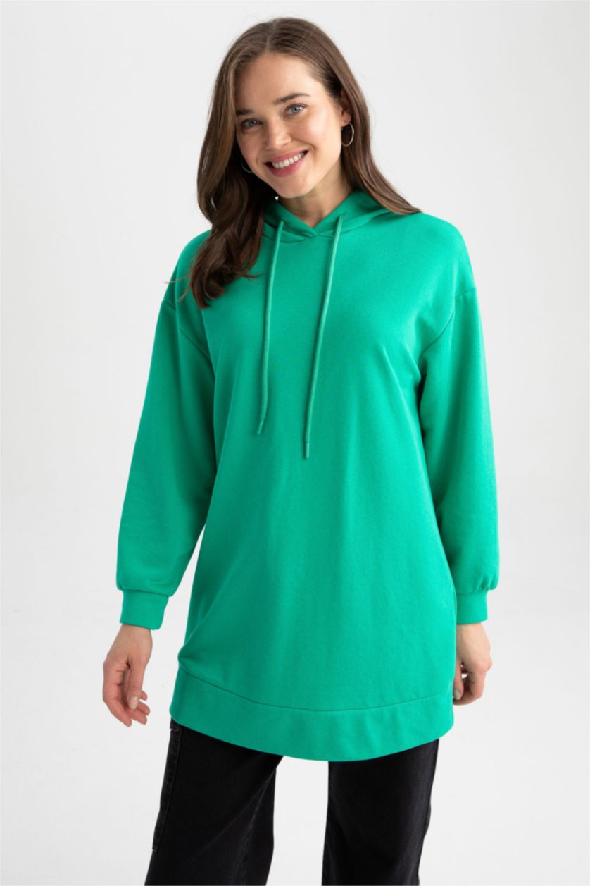 FEMME Vert Tunique Décontractée À Capuche