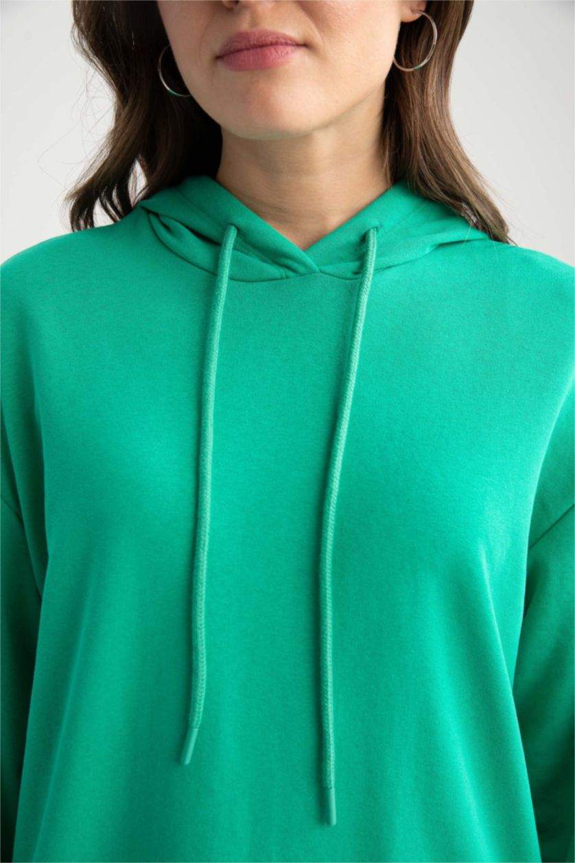 FEMME Vert Tunique Décontractée À Capuche