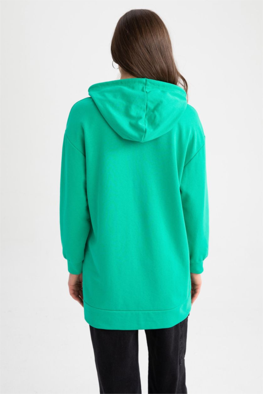 FEMME Vert Tunique Décontractée À Capuche