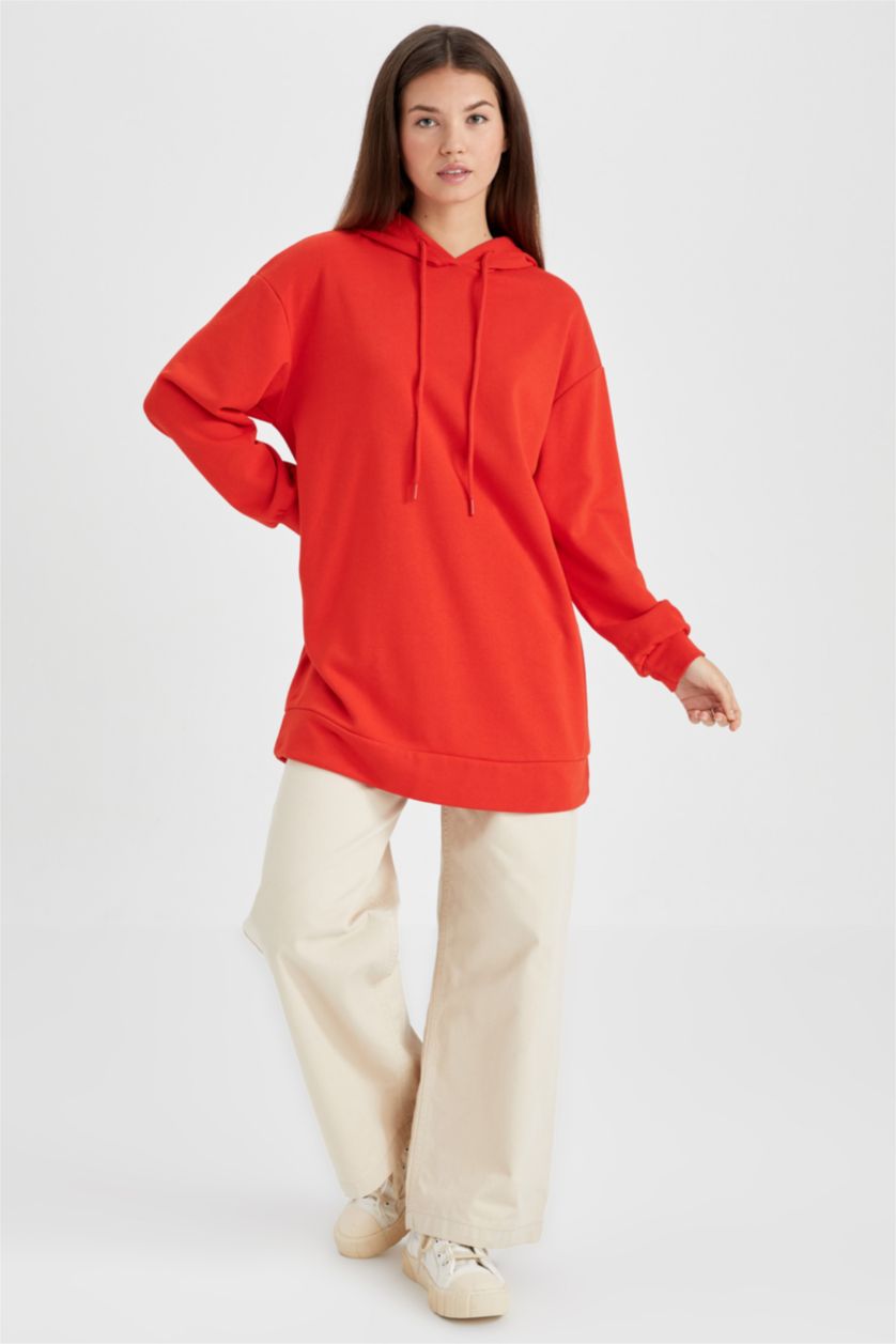WOMAN Red Relax Fit Hooded Sweatshirt Tunic