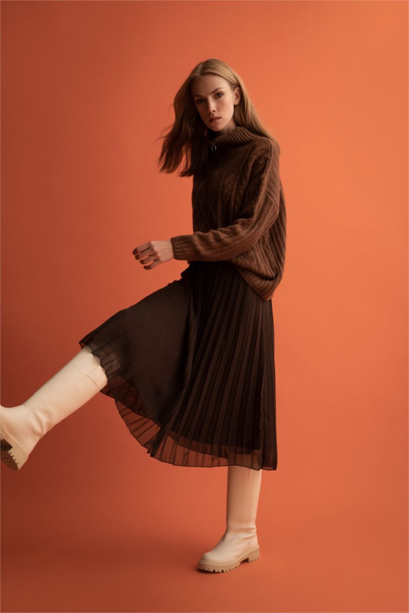 نساء بني تنورة ميدي شيفون بكسرات بخصر مطاطي قصة A